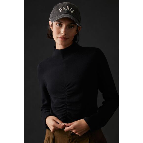 NWT Anthropologie Ruched Mock-Neck Black Sweater - XL - Picture 2 of 5